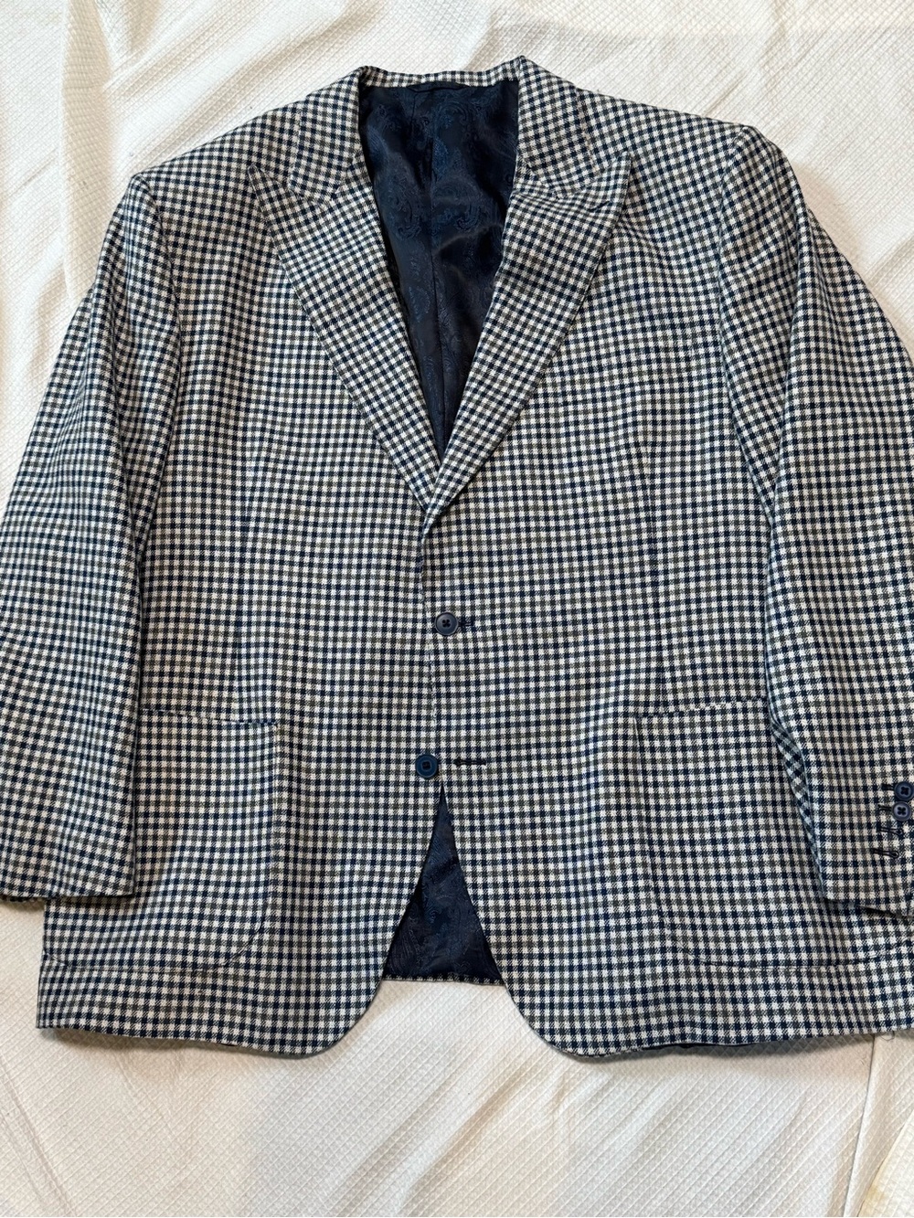 Bespoke Men's Navy & White Houndstooth Blazer - Classic Tailored Fit